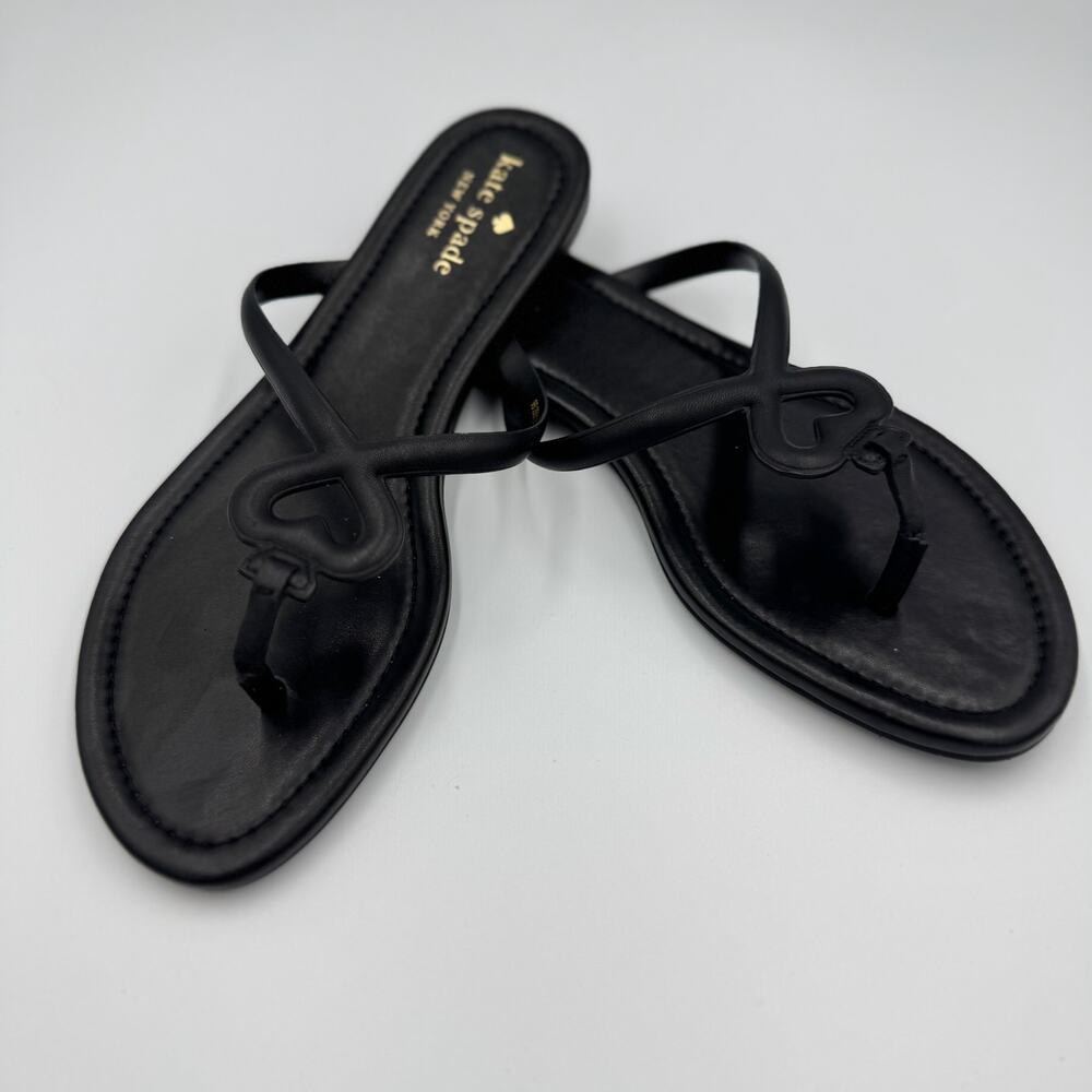 Kate Spade Pamela Black Napa Leather Heart Thong Sandal Flat Slide 9 39.5 Resort - Picture 13 of 13